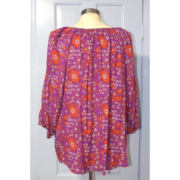 Cynthia Rowley Bold Floral Peasant Blouse size 1x - Picture 3 of 6